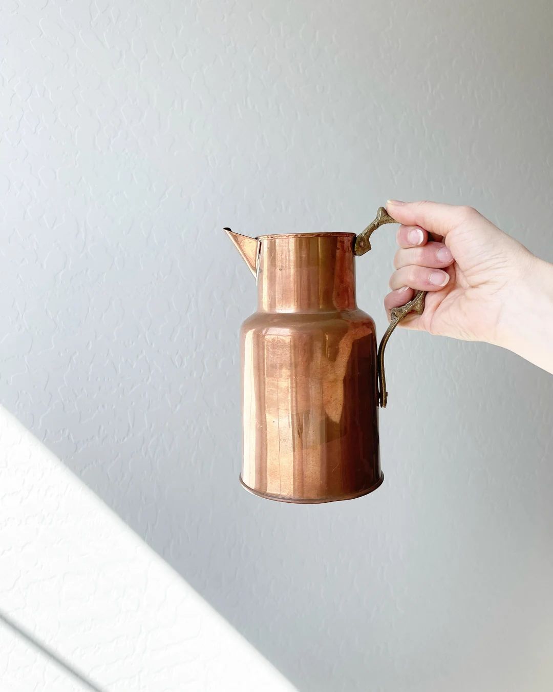 Vintage Antique Copper Pitcher - Vase - Vessel - Brass Handle | Etsy (US)