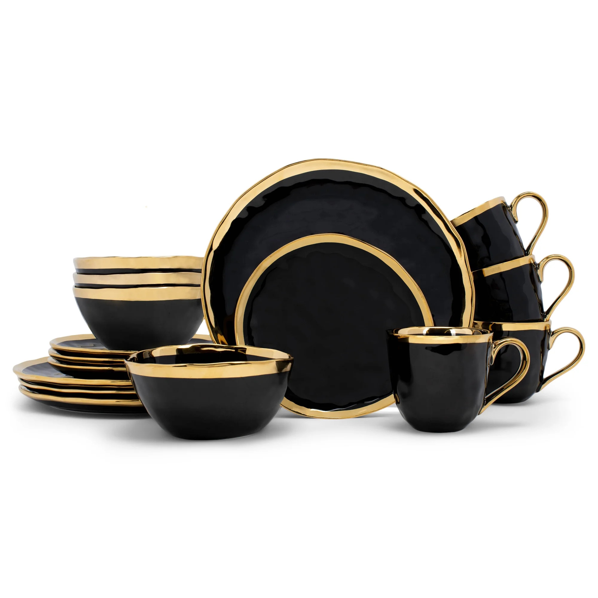 Elanze Designs Metallic Bubble Ceramic Dinnerware 16 Piece Set - Service for 4, Black Gold | Walmart (US)