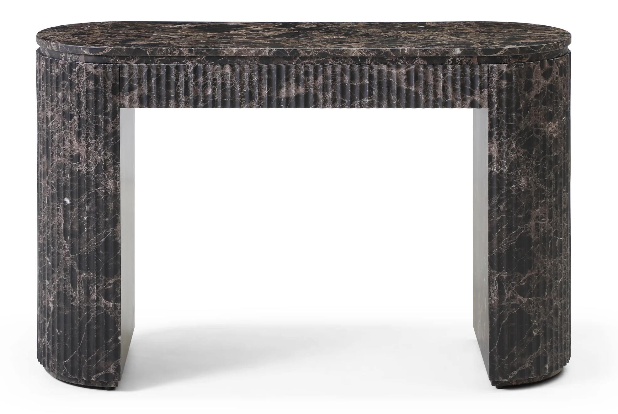 Mackenzie Modern Fluted Console Table, Oval Travertine Look Entryway Sofa Table With Ribbed Textured Sides, Faux Marble Veneer Top, Mdf Entry Hallway | Wayfair North America