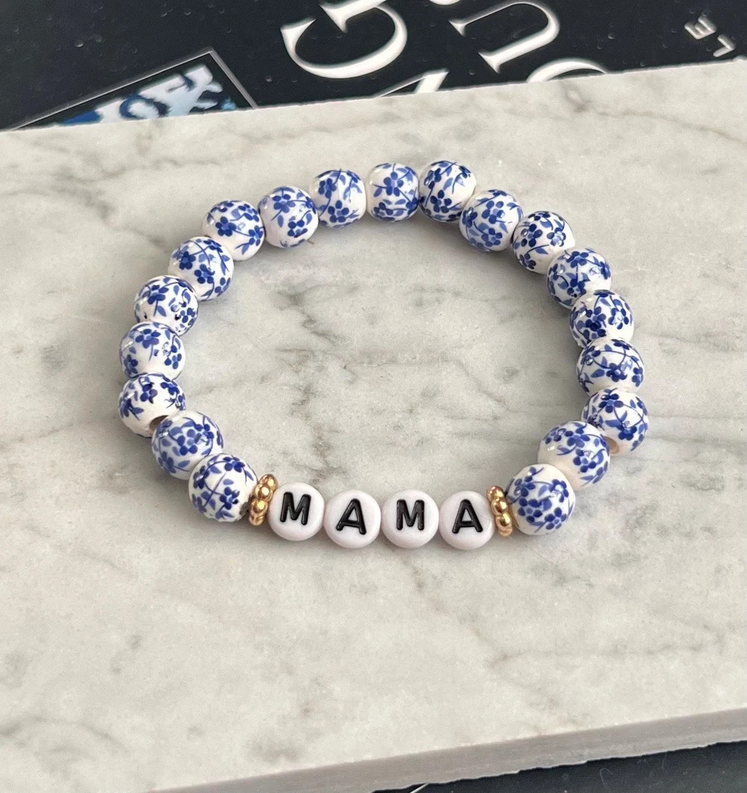 Blue and White Chinoiserie Bracelet, Grand Millennial Bracelet, Mothers Bracelet, Mama Gift, Pers... | Etsy (US)