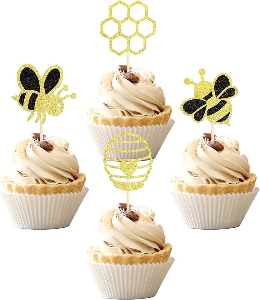36 PCS Bumble Bee Cupcake Toppers Glitter Bee Gender Reveal Honeycomb Cupcake Picks Baby Shower B... | Amazon (US)