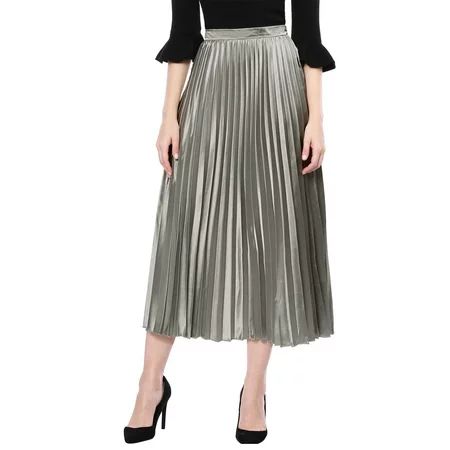Allegra K Women s High Waist Pleats Metallic Midi Skirt | Walmart (US)