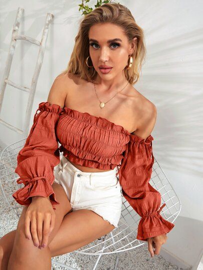 Ruched Bust Off the Shoulder Crop Top | SHEIN