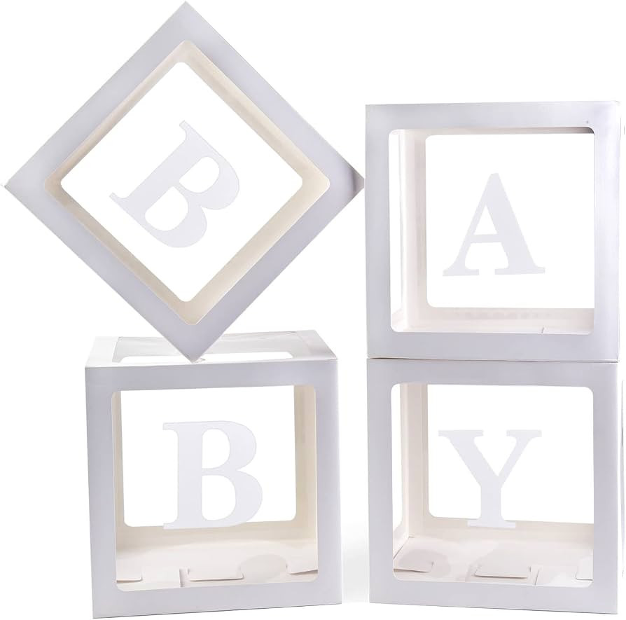 Baby Boxes With 4 pcs Letters White Clear Balloon Box Blocks for Baby Shower and Birthday Party | Amazon (US)