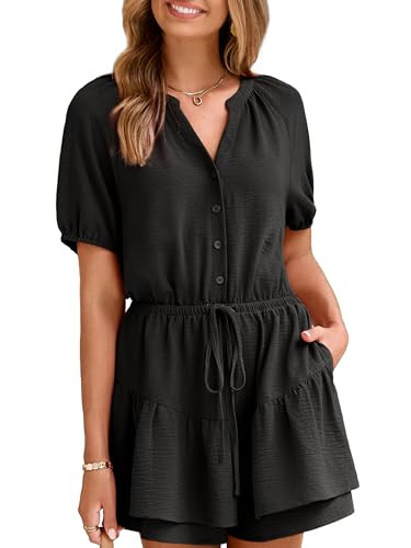 Simplee Womens Cute Summer Rompers - Casual V Neck Short Sleeve Ruffle Boho Romper Dresses Beach ... | Amazon (US)