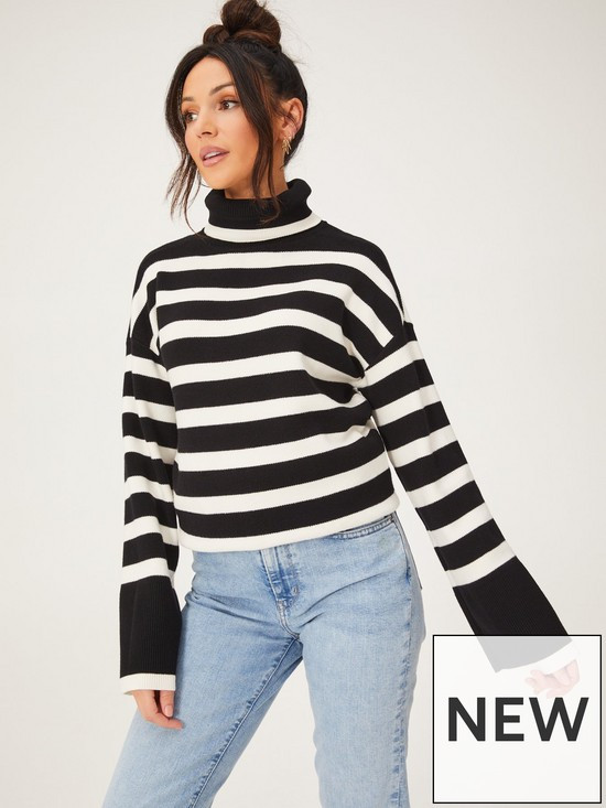 Michelle Keegan High Neck Stripe Jumper - Stripe | Very (UK)