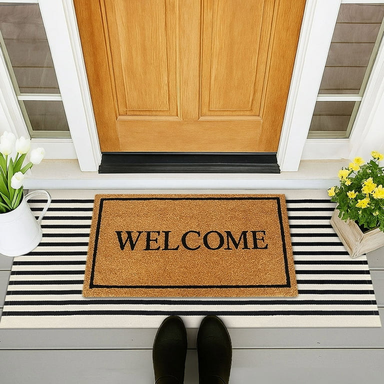 iOhouze Outdoor Rug Black and Beige Striped Porch Rug 2x4.3 ft Farmhouse Outdoor Doormats Front D... | Walmart (US)