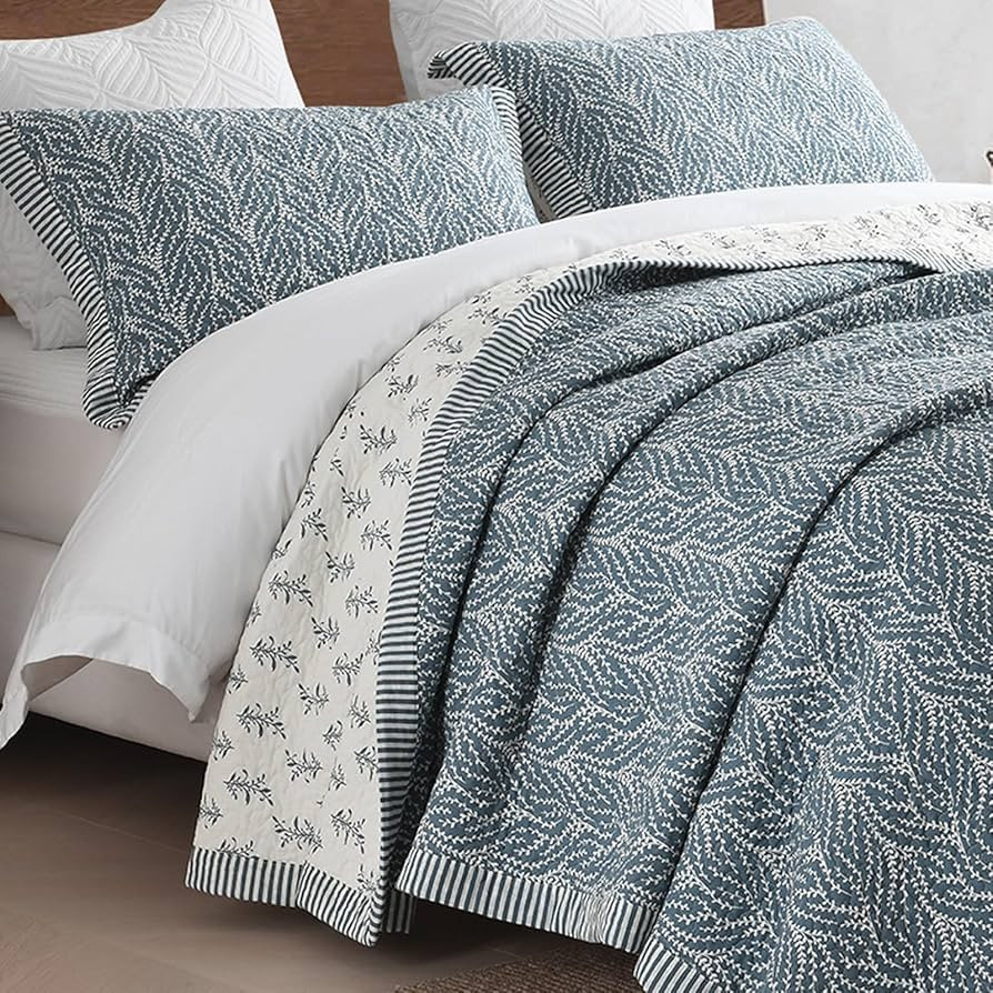 SahSahCasa Quilt Set King Size, 100% Cotton Quilt Bedding Set Bedspread, Botanical Pattern Solid ... | Amazon (US)