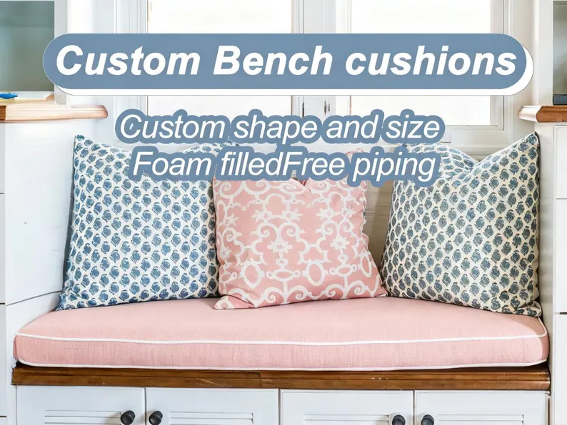 Pink Seat Cushion With Piping,window Seat Cushion,indoor Bench Cushion,handmade Cotton Cushions,c... | Etsy (US)
