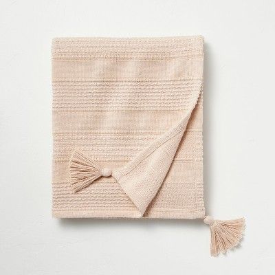 Textured Stripe Dobby Throw Blanket with Corner Tassels Blush - Hearth & Hand™ with Magnolia | Target