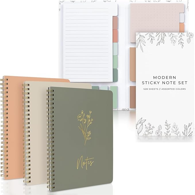 ZICOTO Aesthetic Spiral Notebook Set and Pastel Sticky Notes Bundle - Perfect Office Desk Supplie... | Amazon (US)