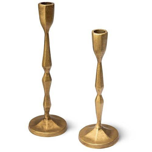 Set of 2 Brass Candlestick Holders - Brass Candle Holder - Modern Gold Taper Candle Holders - Elegant Candle Sticks Holder Decor - Gold Candlestick Holder | Amazon (US)