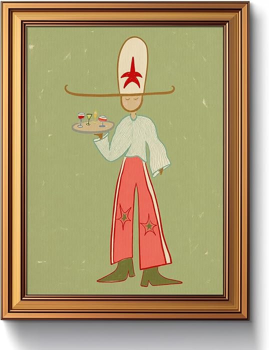 Western Cowboy Vintage Gold Framed Wall Art Retro Cowgirl Cocktail Decor | Amazon (US)