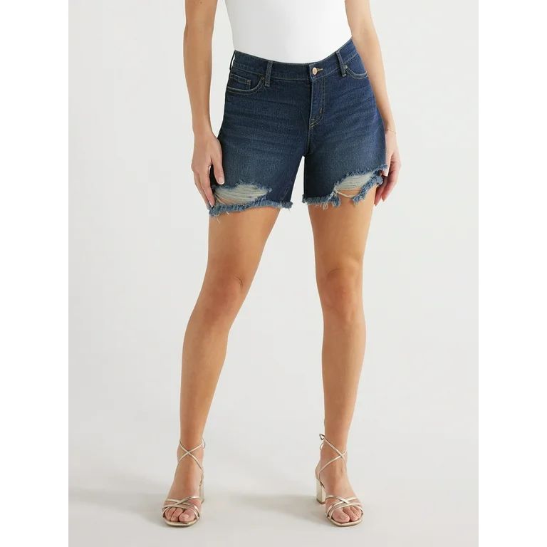 Sofia Jeans Women's Lila Mid Rise Destructed Hem Shorts, 5" Inseam, Sizes 2-20 | Walmart (US)