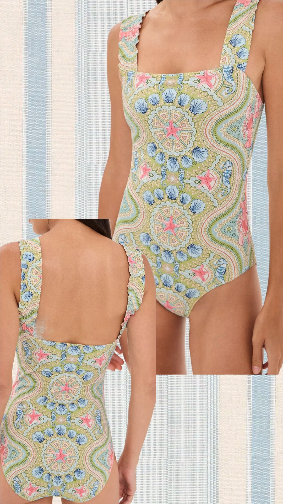 Summer swimsuit! This one is great for moms!! It has good coverage and flattering! I wear a size medium!