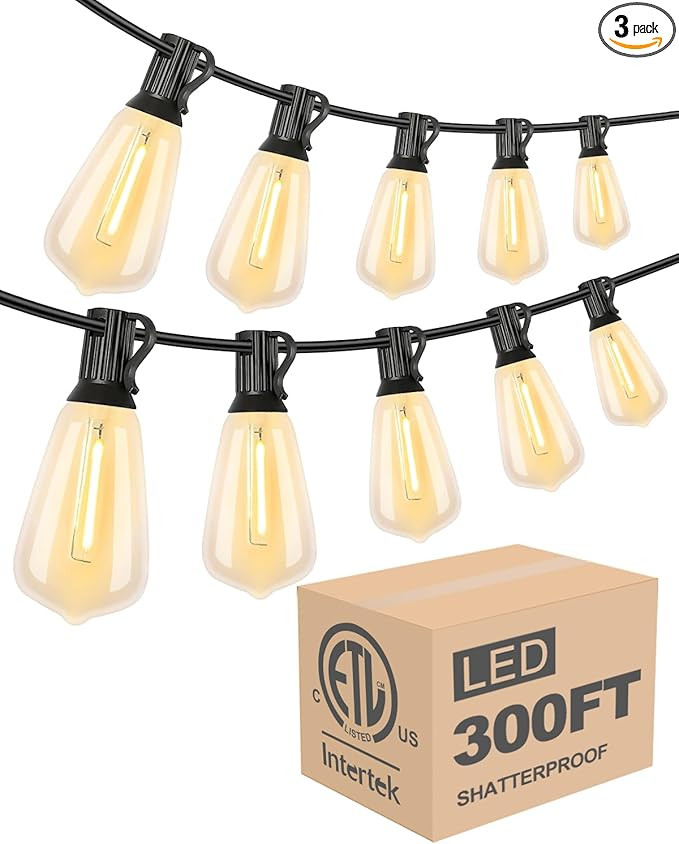 Lightdot 300FT Outdoor String Lights, LED Bistro String Lights with Shatterproof ST38 Vintage Bul... | Amazon (US)