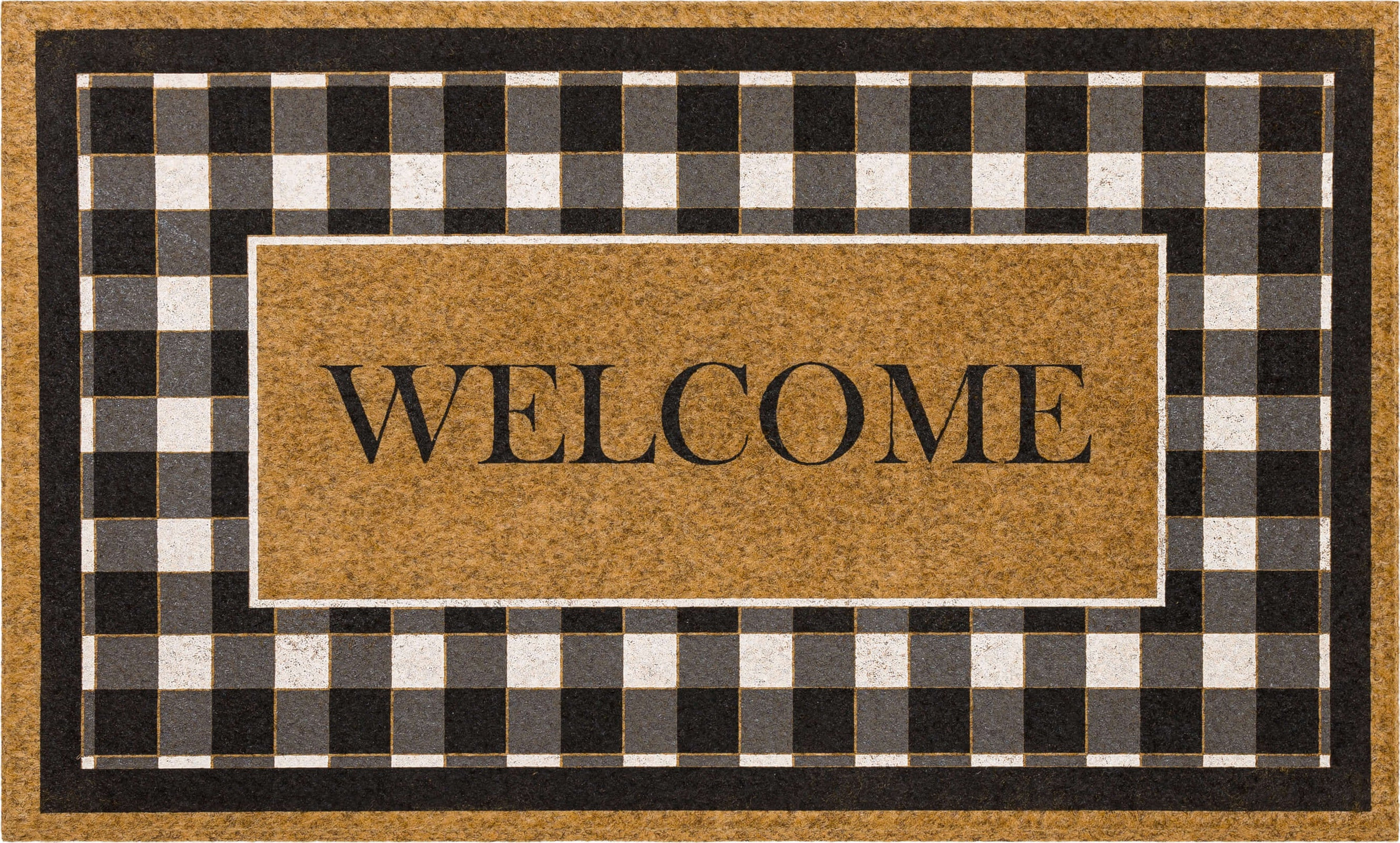 Fall Check Welcome Brown Mat | Covered By Rugs