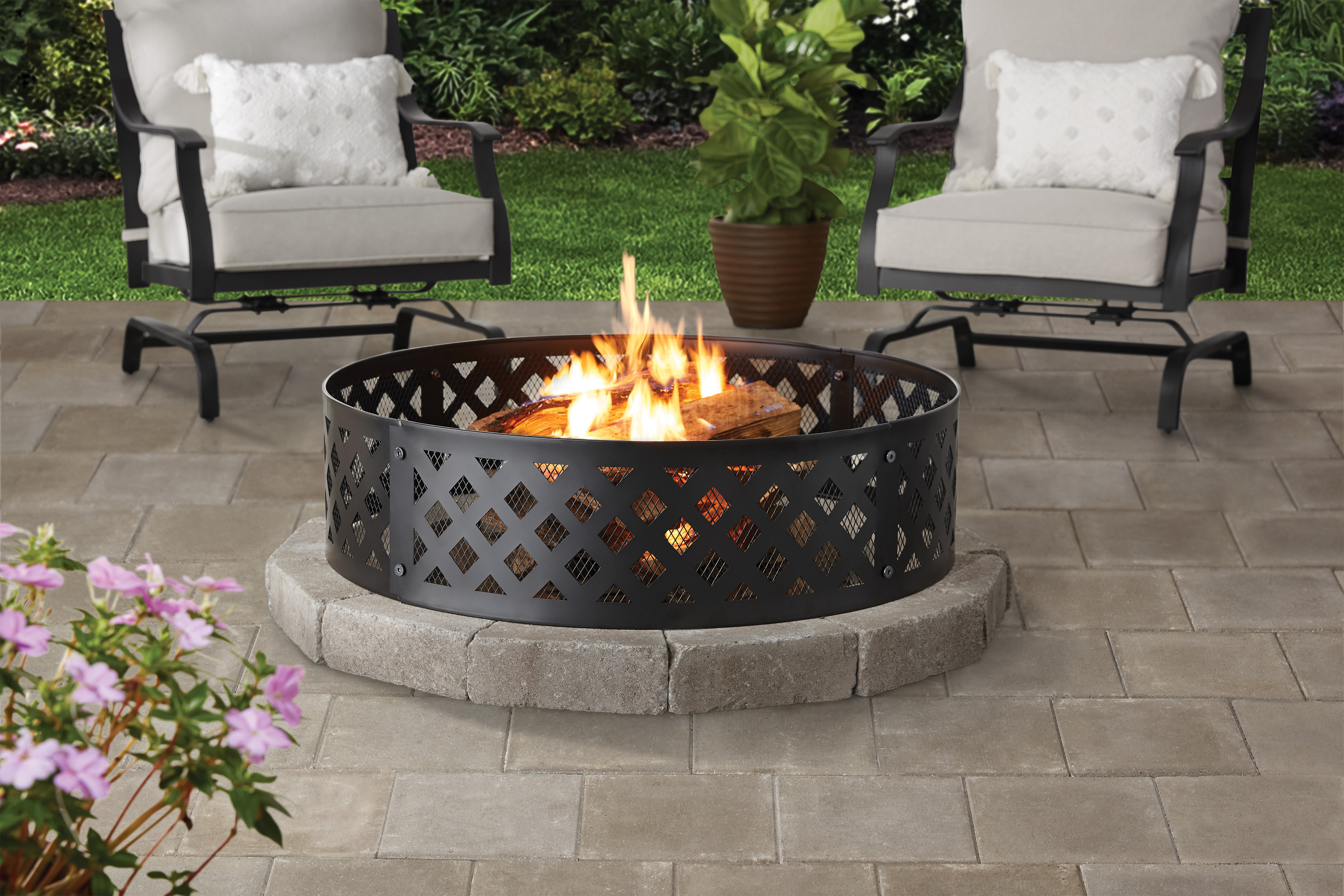 36" Round Metal and Steel Fire Ring Black, by Mainstays | Walmart (US)