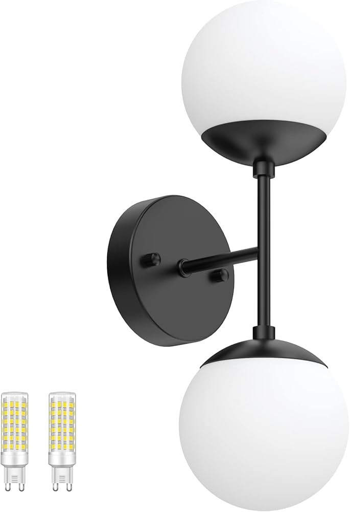 Tipace Black Wall Sconce 2 Lights,Black Sconce light,Modern Globe Wall Light 2 Lights for Restaur... | Amazon (US)