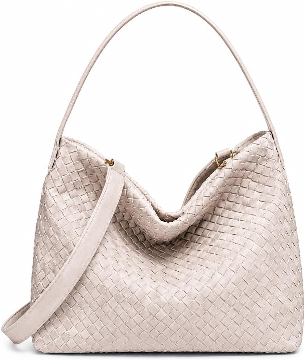 Woven Suede Hobo Bag for Women Trendy Slouchy Shoulder Tote Purse with Leather Crossbody Strap for Work Travel | Amazon (US)
