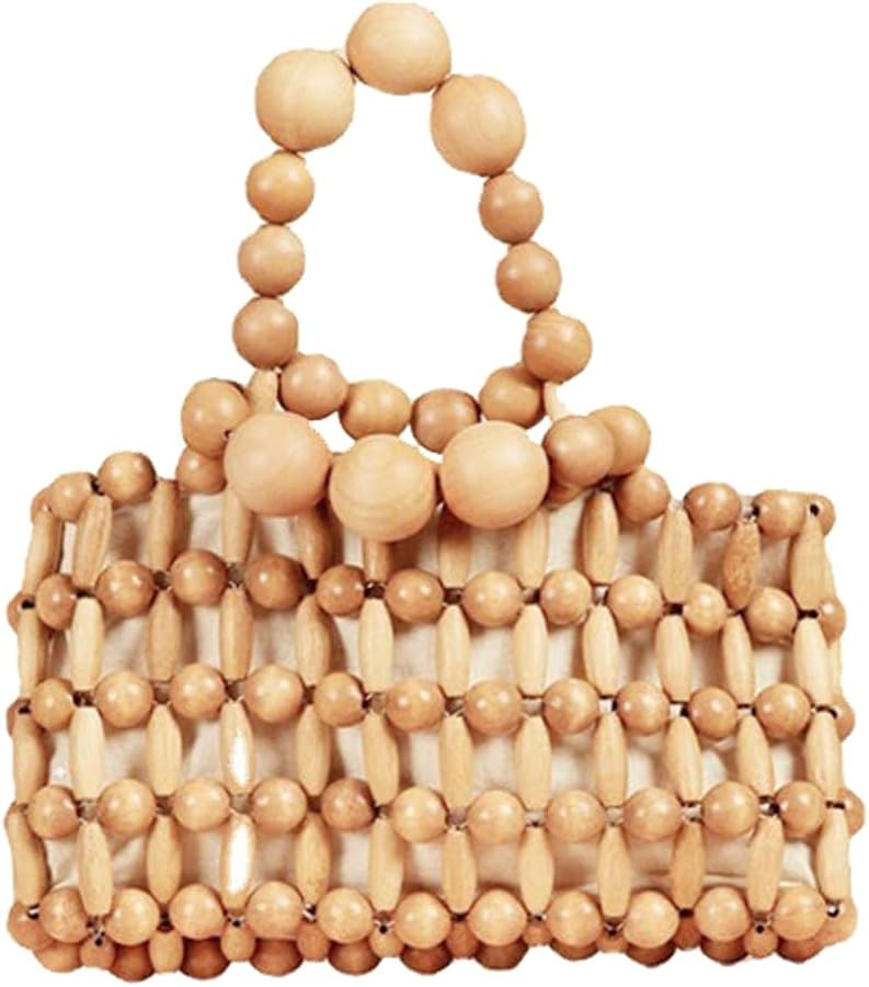 Wooden Bead Handbags for Women Vintage Evening Bag for Women Summer Beach Bag Woven Straw Bag for... | Amazon (US)