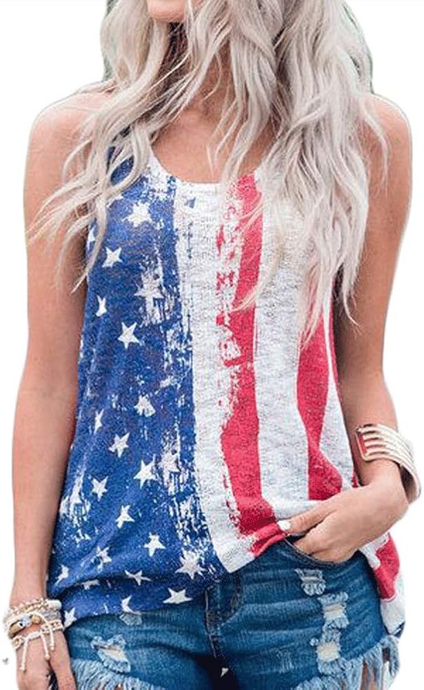 YourTops Women 4th of July Shirt American Flag Tank Top | Amazon (US)