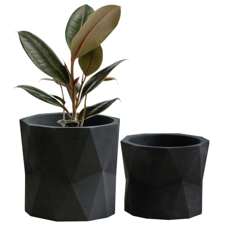 Designer Geometric Black Plant Pot Garden Planters Set 2 Indoor Outdoor plant flower pot set char... | Walmart (US)