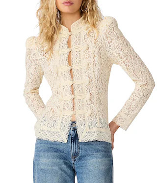 Steve Madden Aberdeen Lace High Neck Long Sleeve Band Top -  L | Dillard's