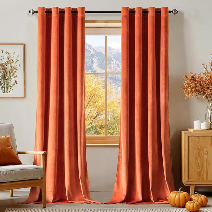 MIULEE Orange Velvet Curtains 96 Inch Length for Fall Thermal Insulated Soundproof Room Darkening... | Amazon (US)