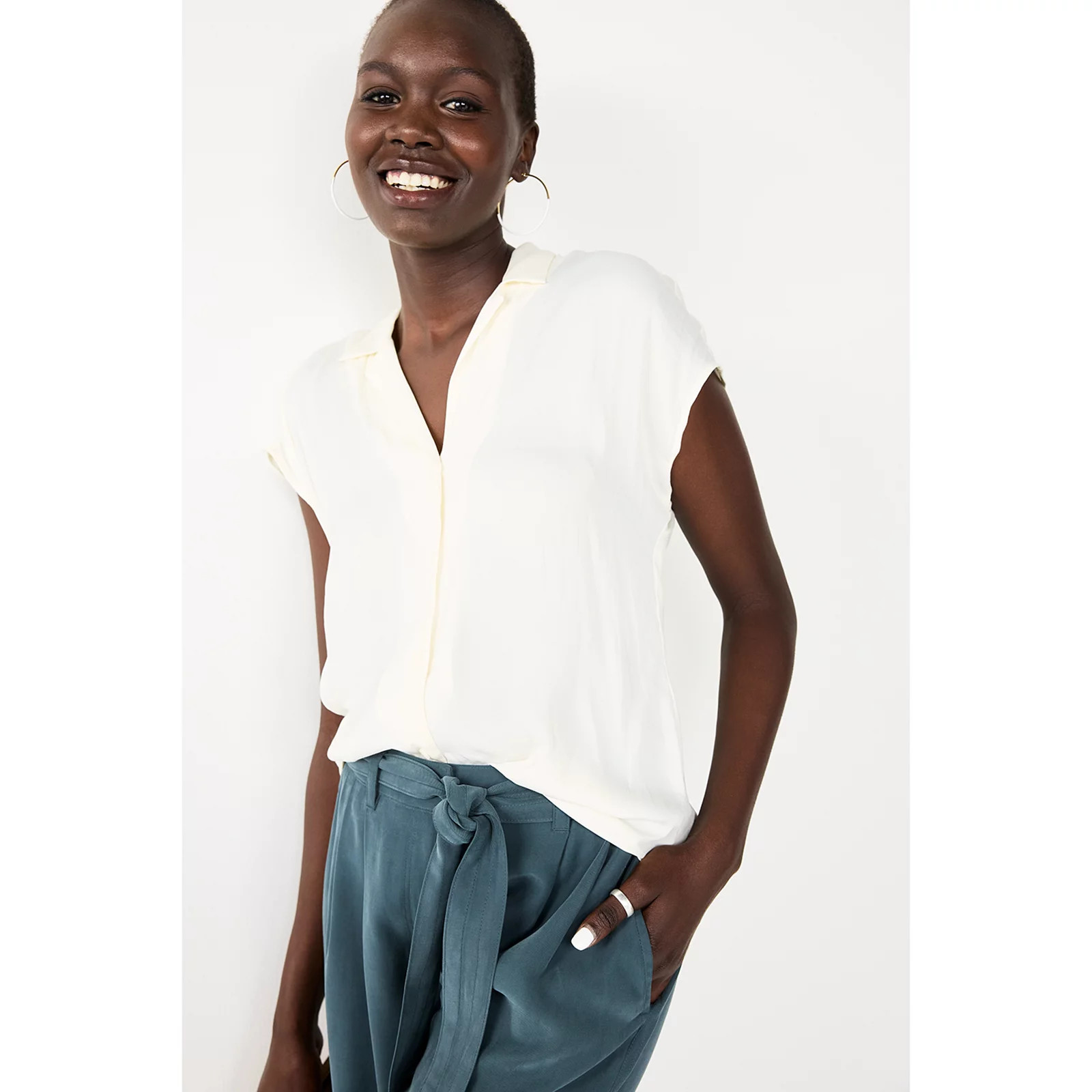 Women's Nine West Short Sleeve Easy Lapel Shirt | Kohl's