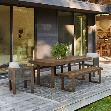 Portside Outdoor Dining Table, Portside Benches &amp; Porto Chairs Set | West Elm (US)