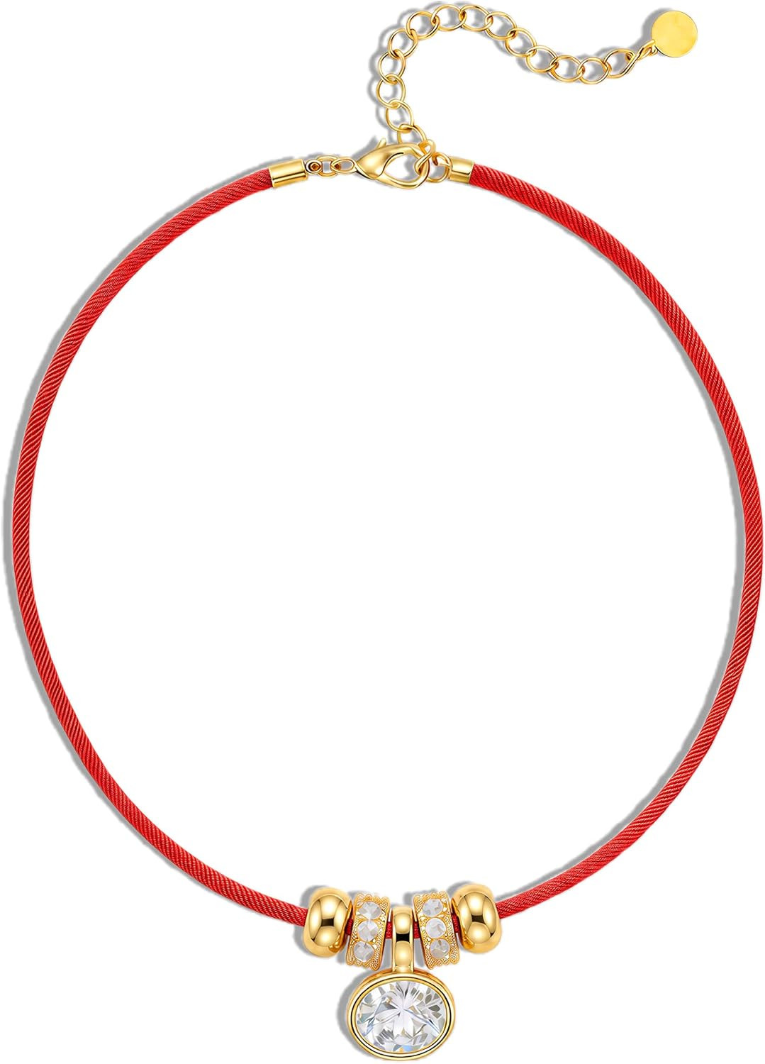 Cord Necklace for Women, Rope with Oval CZ Charm | Amazon (US)