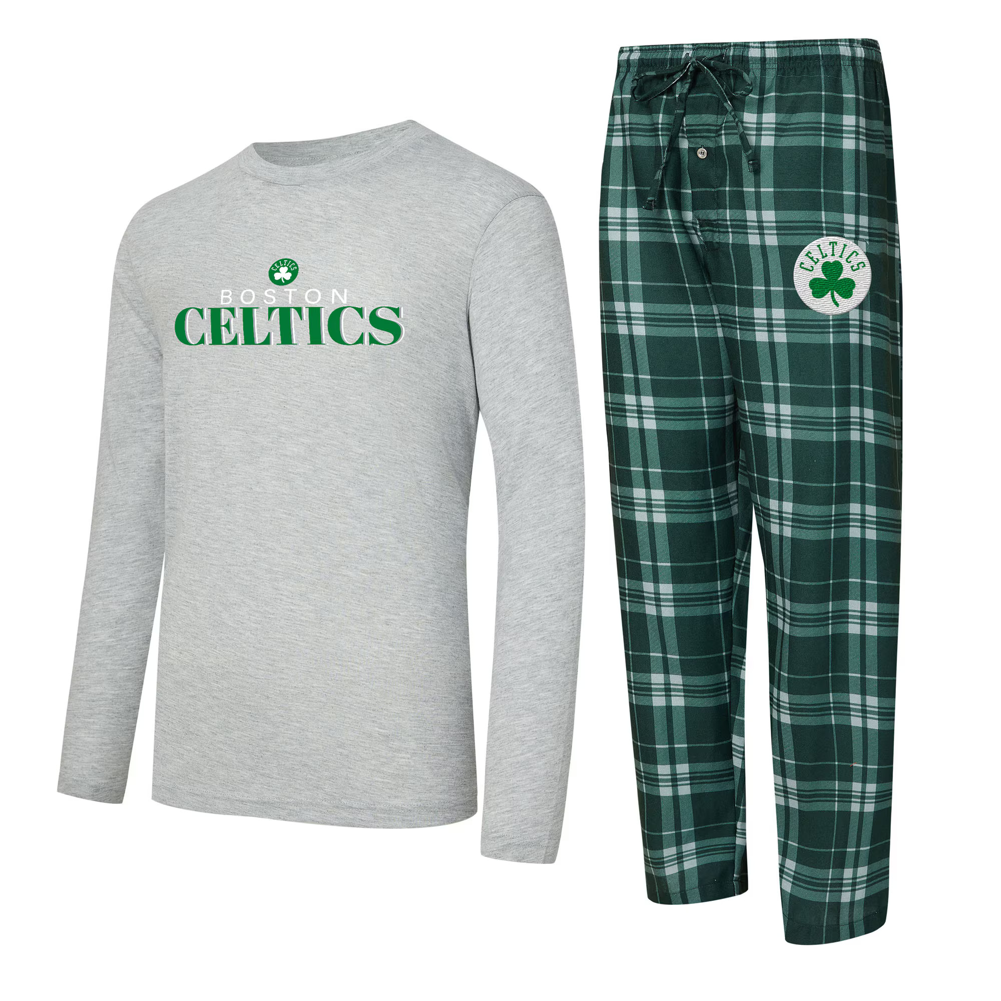Boston Celtics Concepts Sport Regulate Long Sleeve T-Shirt & Plaid Pant Set - Green | Fanatics