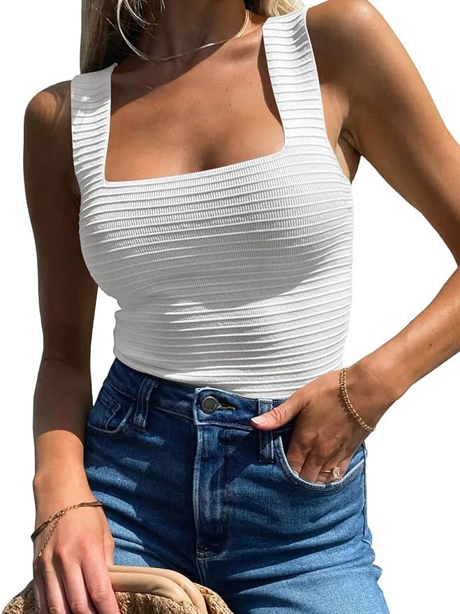 BZB Womens Ribbed Tank Tops 2024 Summer Sleeveless Square Neck Shirts Casual Slim Fitted Knit Shi... | Amazon (US)