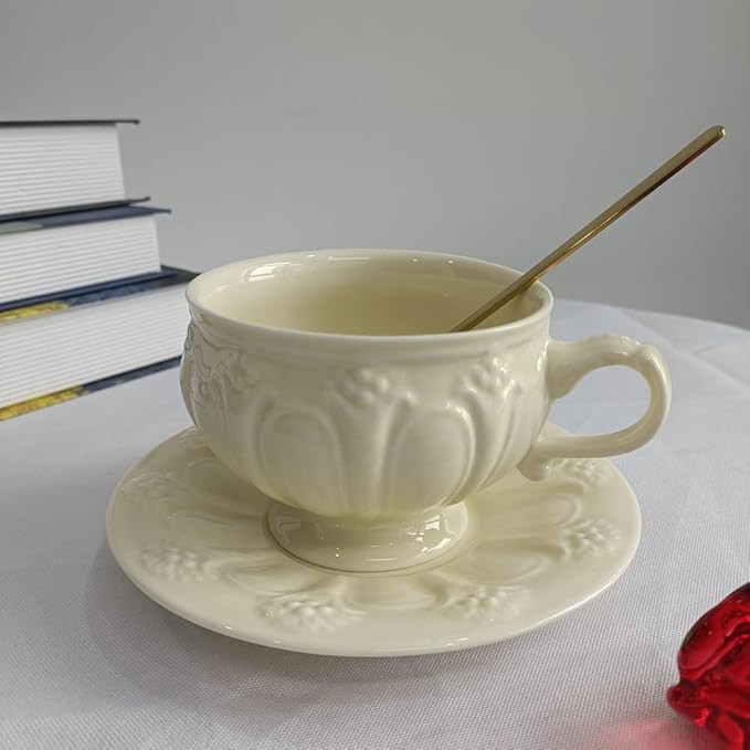 10 oz Ceramic Espresso Cup with Saucer and Spoon,Vintage Design 10 oz Ceramic Latte Art Cappuccin... | Amazon (US)