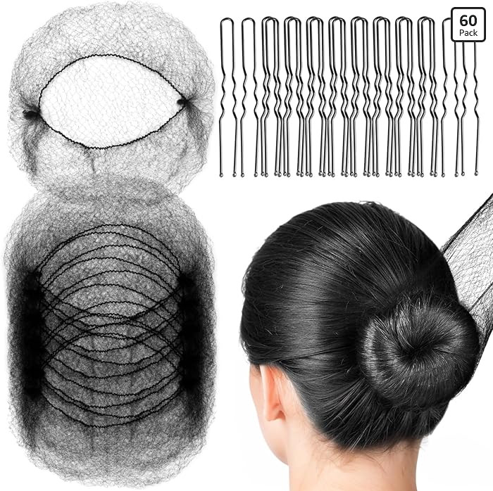 FANDAMEI Hair Nets, U Shaped Hair Pins Set - 20 Invisible Elastic Mesh Nets, 40 Bun Maker Pins fo... | Amazon (US)