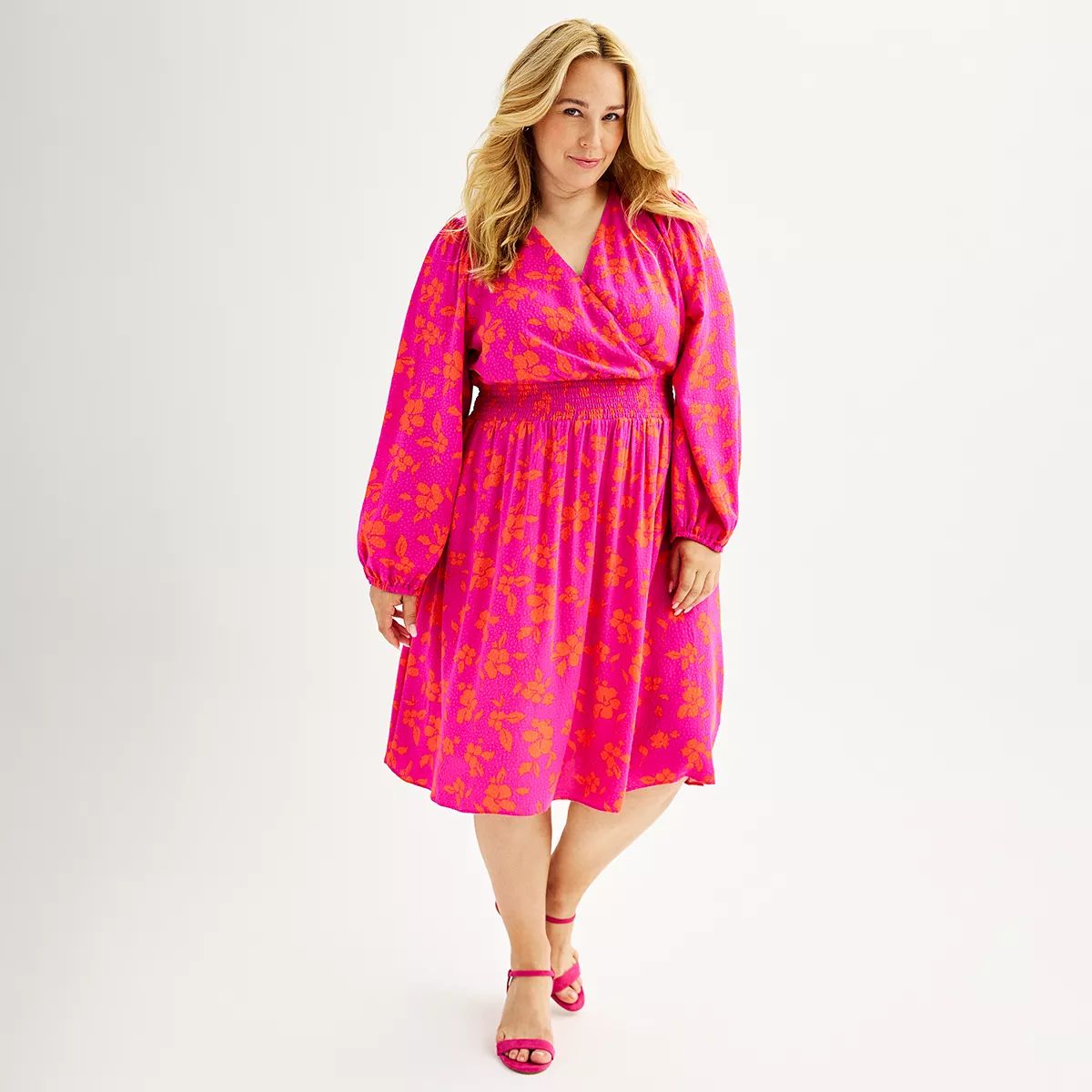 Plus Size DRAPER JAMES RSVP™ Long Sleeve Cinched Waist Dress | Kohl's