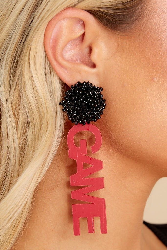 Game Day Black And Red Beaded Earrings | Red Dress 