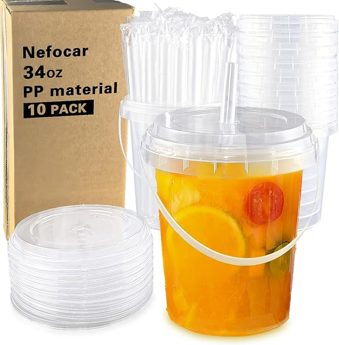 10 Pack 34oz Disposable Plastic Cups with Lids and Straws, Iced Coffee Cups with Lids, Sturdy & F... | Amazon (US)