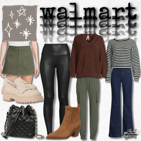 Walmart fall fashion, jean skirt, chunky loafers, faux leather leggings, bucket bag, purse, booties, sweater, pants, fall fashion 

#LTKstyletip #LTKunder100 #LTKSeasonal