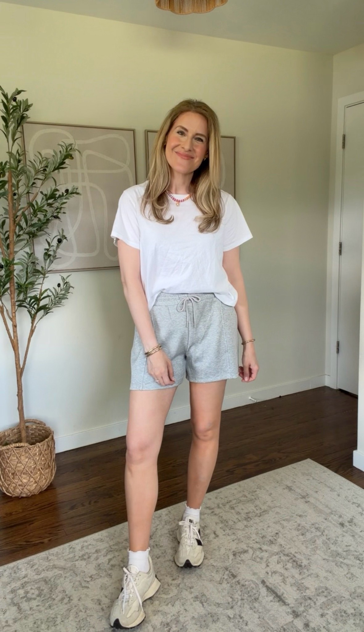 Scubaknit shorts at Walmart, made from soft smooth fabric that’s like the Spanx air essentials. If between sizes you can actually go down in these; I’m wearing a small. #walmartfashion