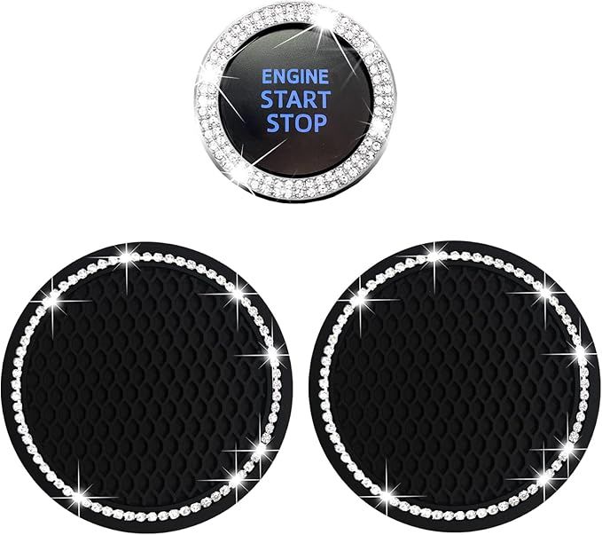 2 Car Cup Holder Coaster and 1 Crystal Rhinestone Engine Push Start Stop Button Cover Decoration,... | Amazon (US)