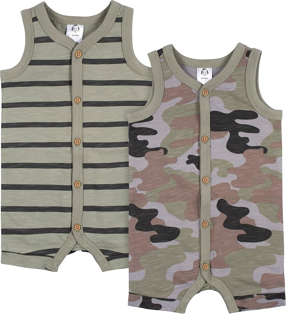 Gerber Baby Boys' 2-Pack Short Leg Romper | Amazon (US)