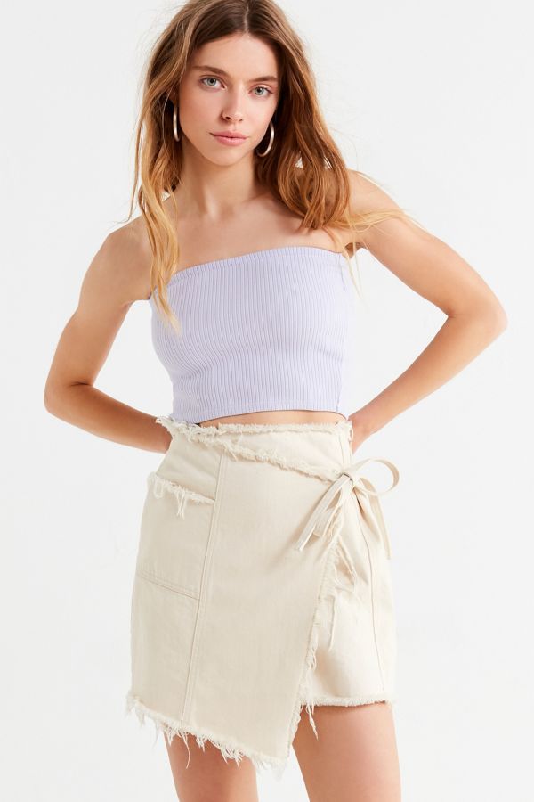 UO Frayed Beige Wrap Mini Skirt | Urban Outfitters (US and RoW)