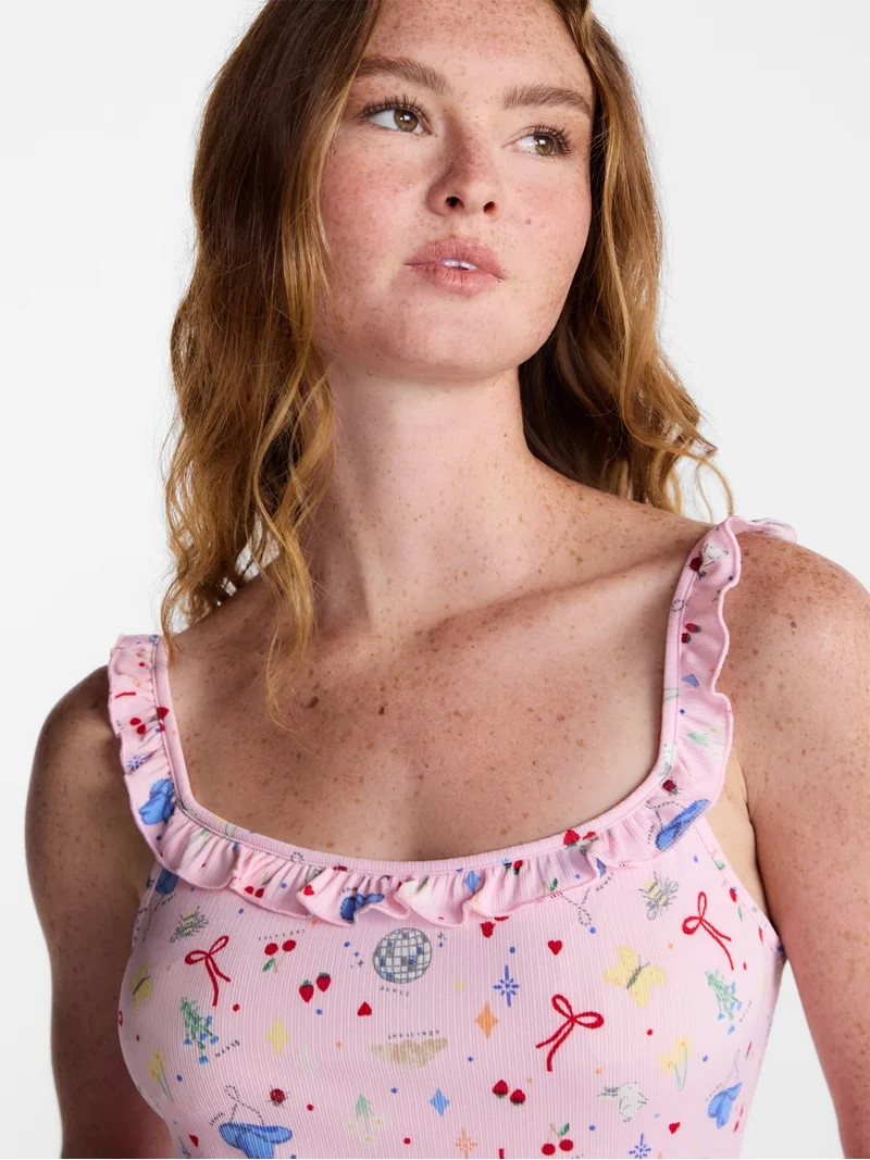 No Boundaries Ruffle Tank Top and Shorts Sleep Set, 2-Piece, Women's XS-XXL | Walmart (US)