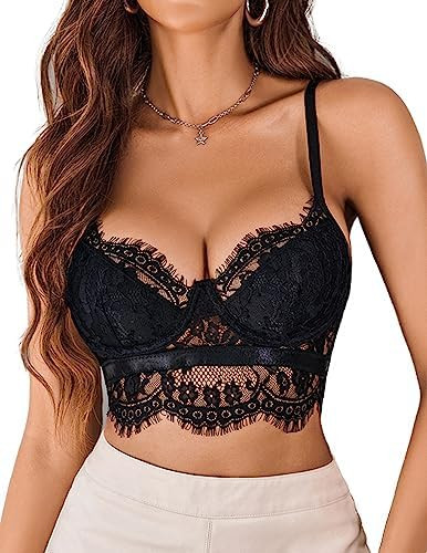 Avidlove Lace Bralettes for Women Y2k Strap Bustier Cami Top V Neck Camisole Lingerie | Amazon (US)