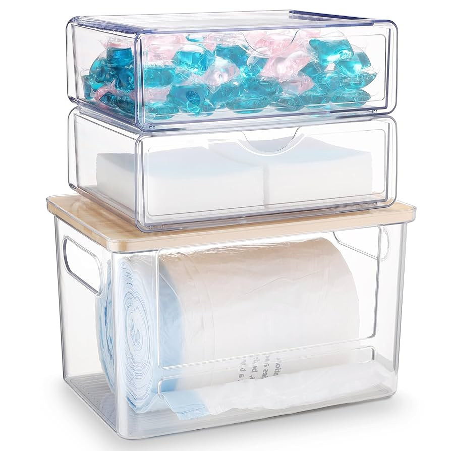 3Pcs Extra Large Laundry Room Organization and Storage, Stackable Storage Drawers, Trash Bag Hold... | Amazon (US)