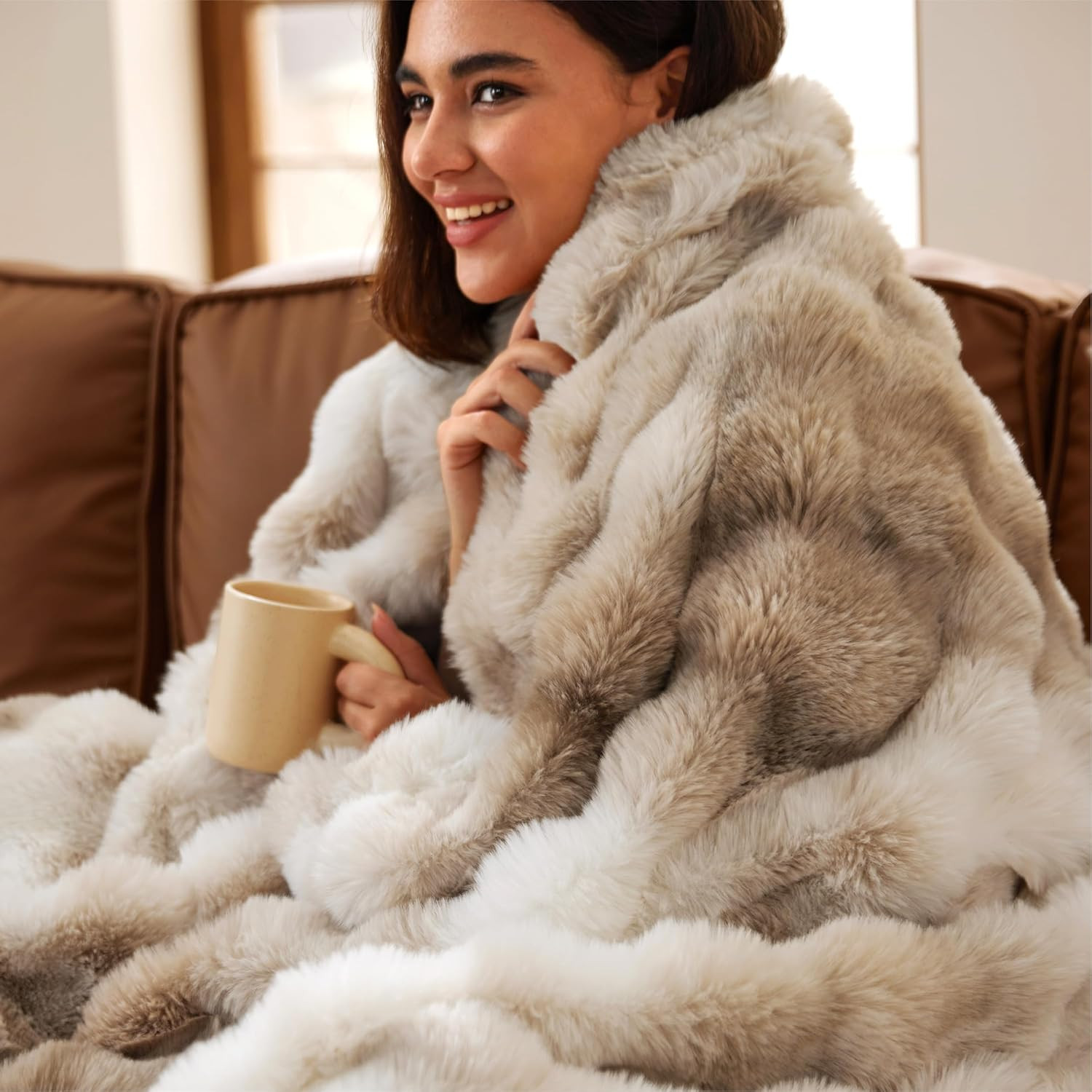 Bedsure Fluffy Bubble Faux Fur Throw Blanket, 50"x60", Tie-dye Taupe | Amazon (US)
