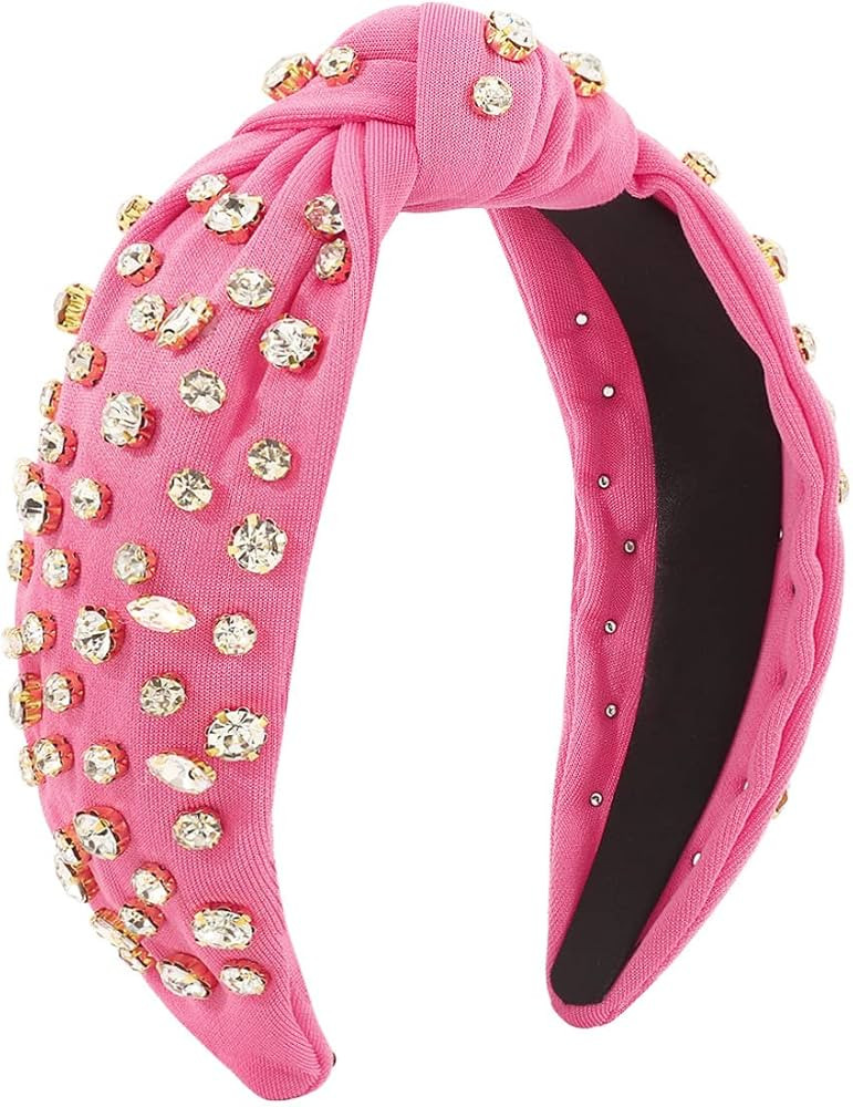Fashion Women Knotted Jeweled Headband Crystal Embellished Mixed Top Hairband ladies Twist Nylon ... | Amazon (US)