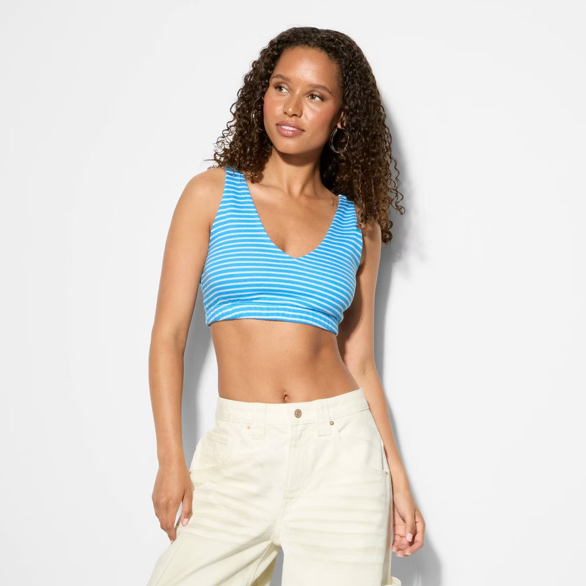 Women's French Terry Slim Fit Deep V-Neck Tank Top - Wild Fable™ Lemon Yellow Stripe 1X | Target